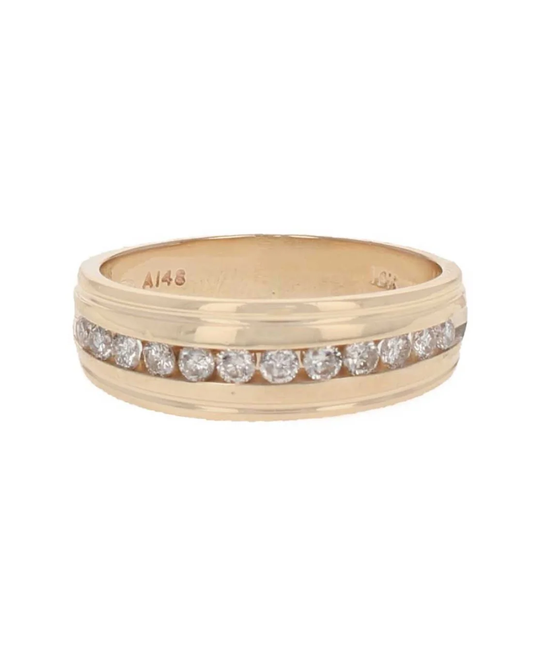 Gentlemen's Diamond Fluted Edge Tapered Band in Yellow Gold - Image 2