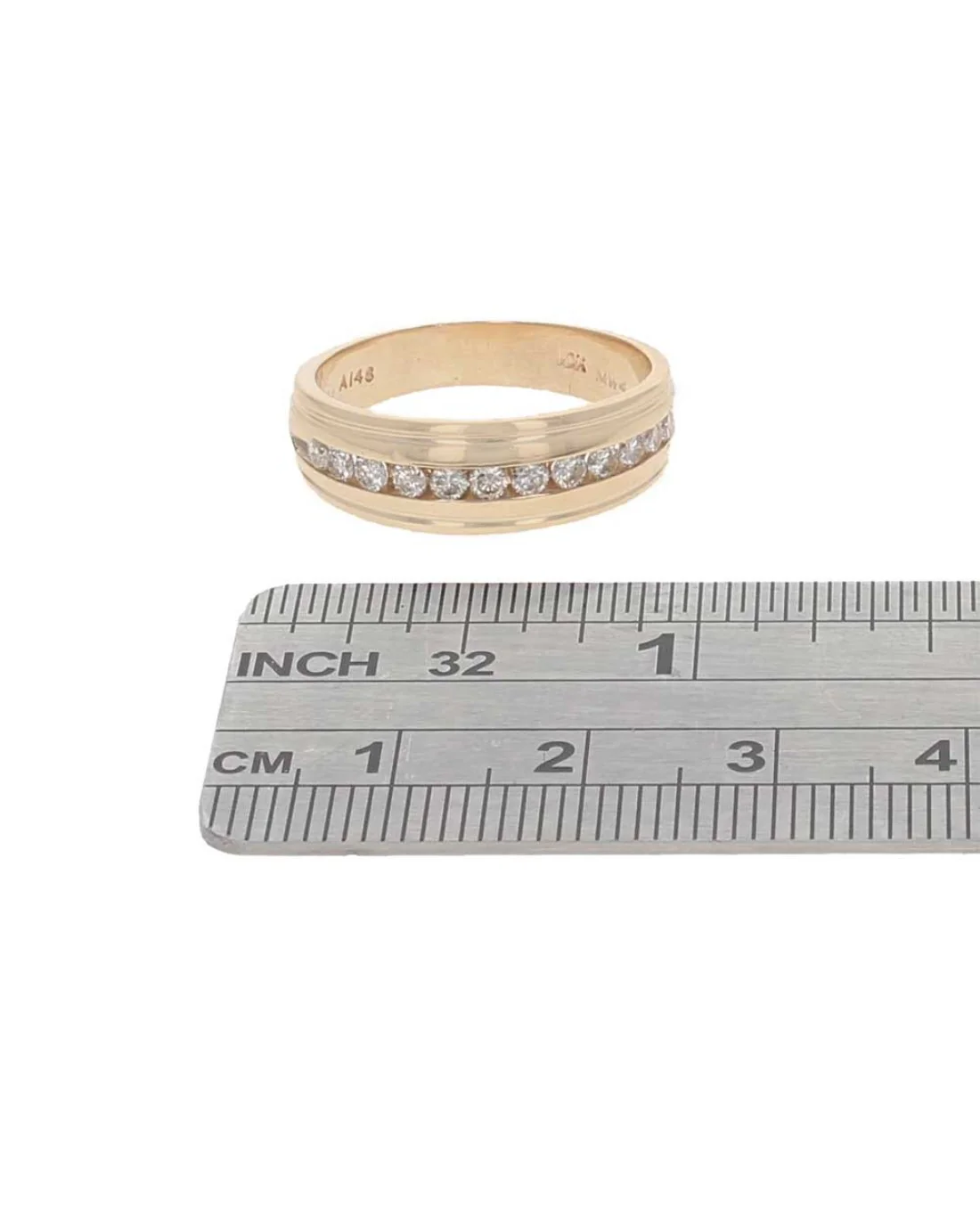 Gentlemen's Diamond Fluted Edge Tapered Band in Yellow Gold - Image 3