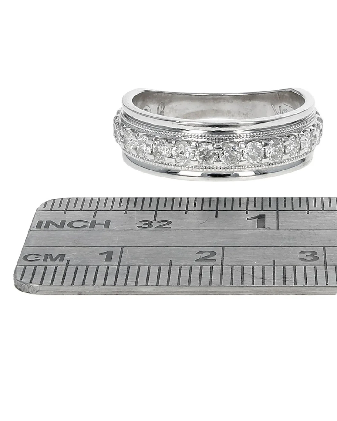 Gentlemen's Diamond Milgrain Accent Ring in White Gold - Image 3