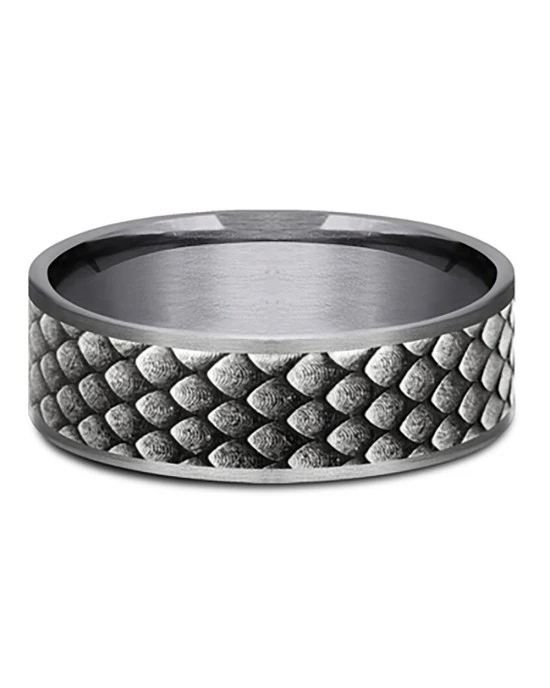 Gentlemen's Fish Scale Pattern Comfort Fit Band in Tantalum and White Gold - Image 2