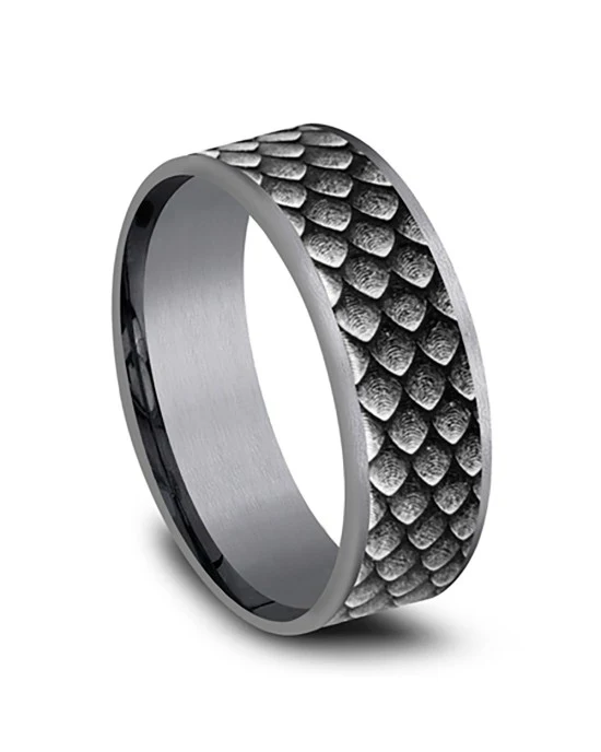 Gentlemen's Fish Scale Pattern Comfort Fit Band in Tantalum and White Gold - Image 3