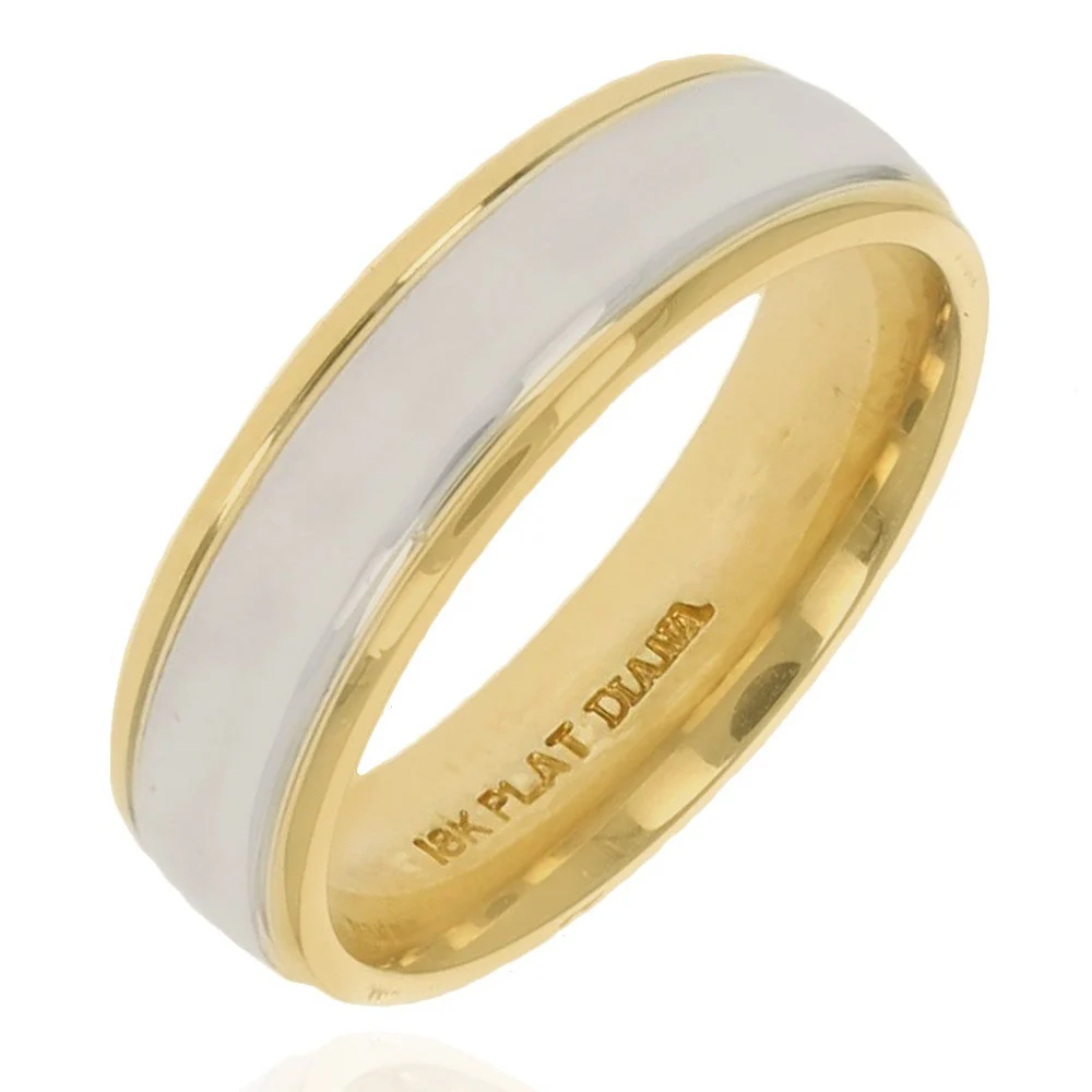 Gentlemen's Fluted Comfort Fit Band in Platinum and Yellow Gold