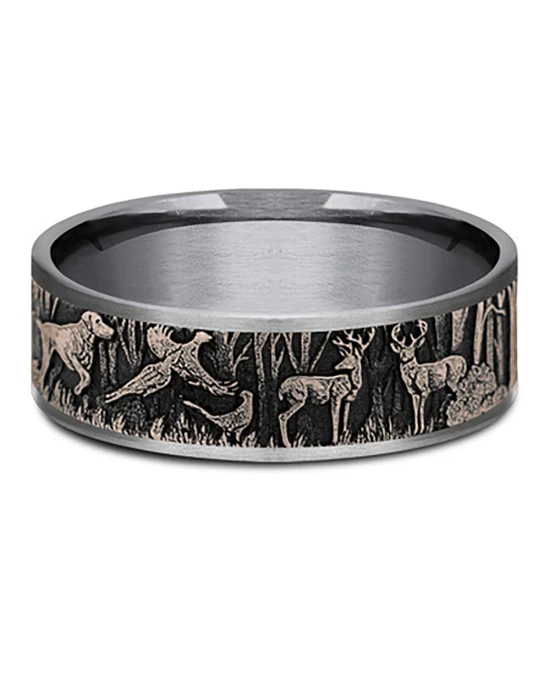 Gentlemen's Forest Scene Comfort Fit Band in Tantalum and Yellow Gold - Image 2