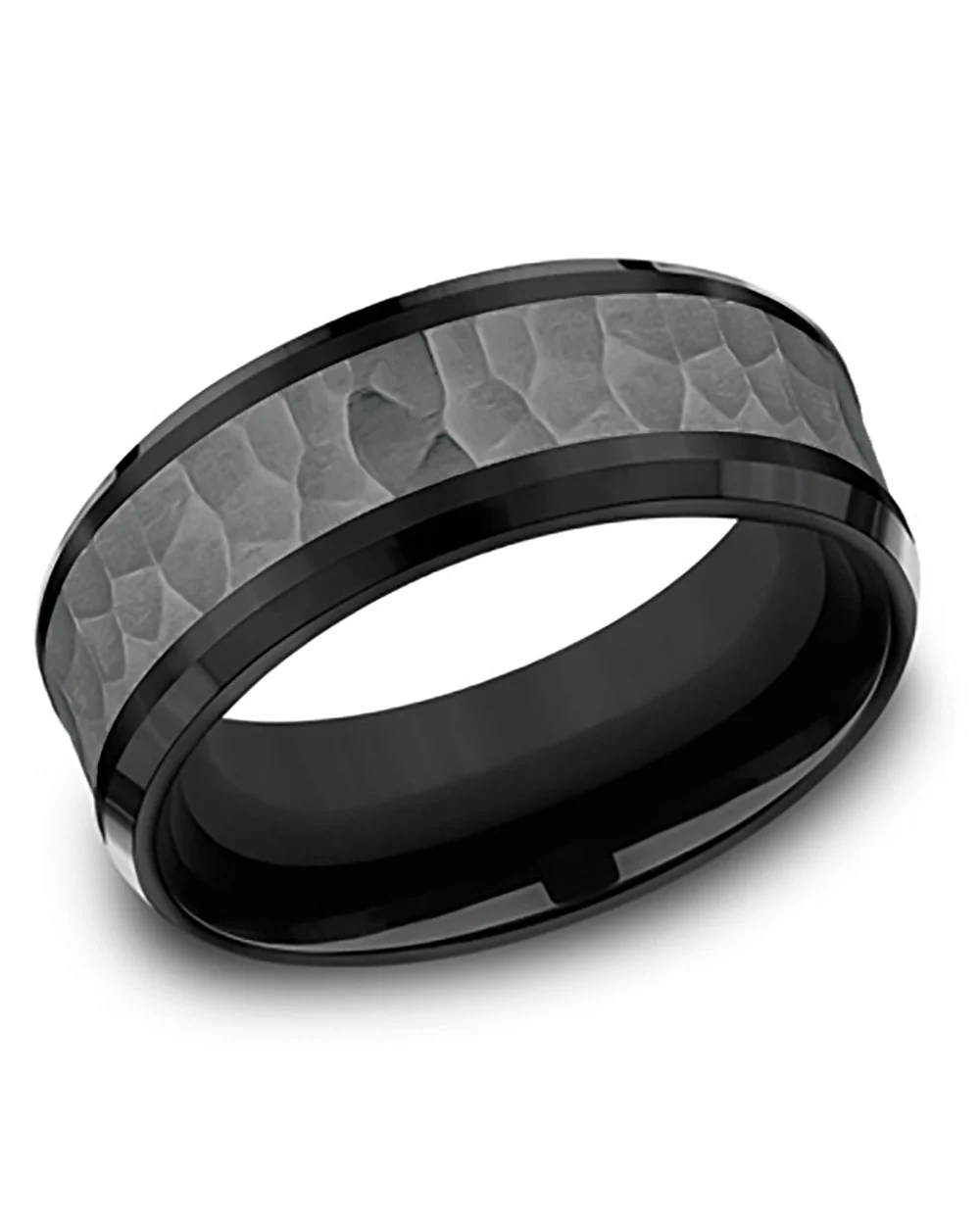 Gentlemen's Hammered Center Comfort Fit Band in Titanium and Tantalum - Image 3
