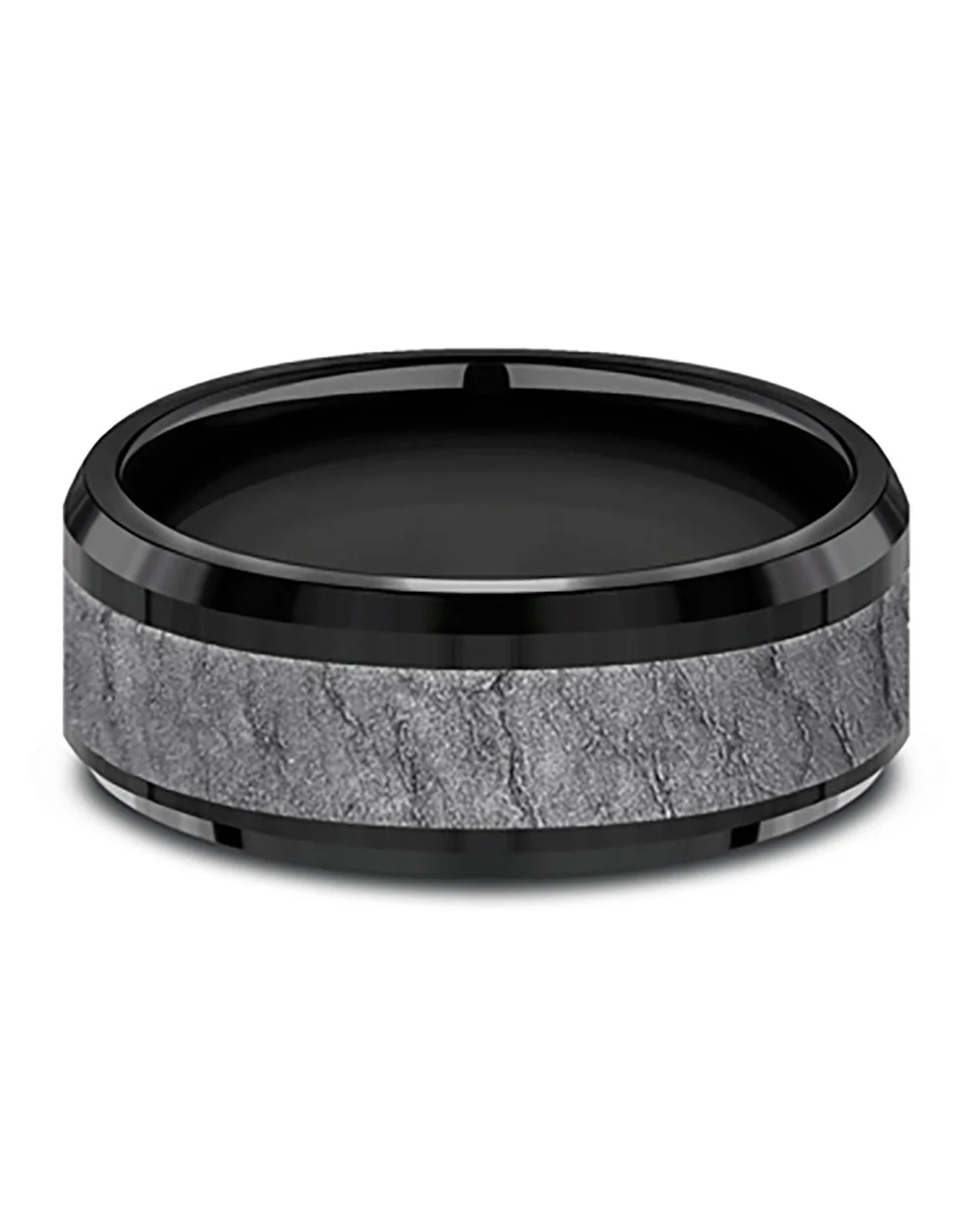Gentlemen's Lava Rock Textured Comfort Fit Band in Black Titanium and Grey Tantalum - Image 3
