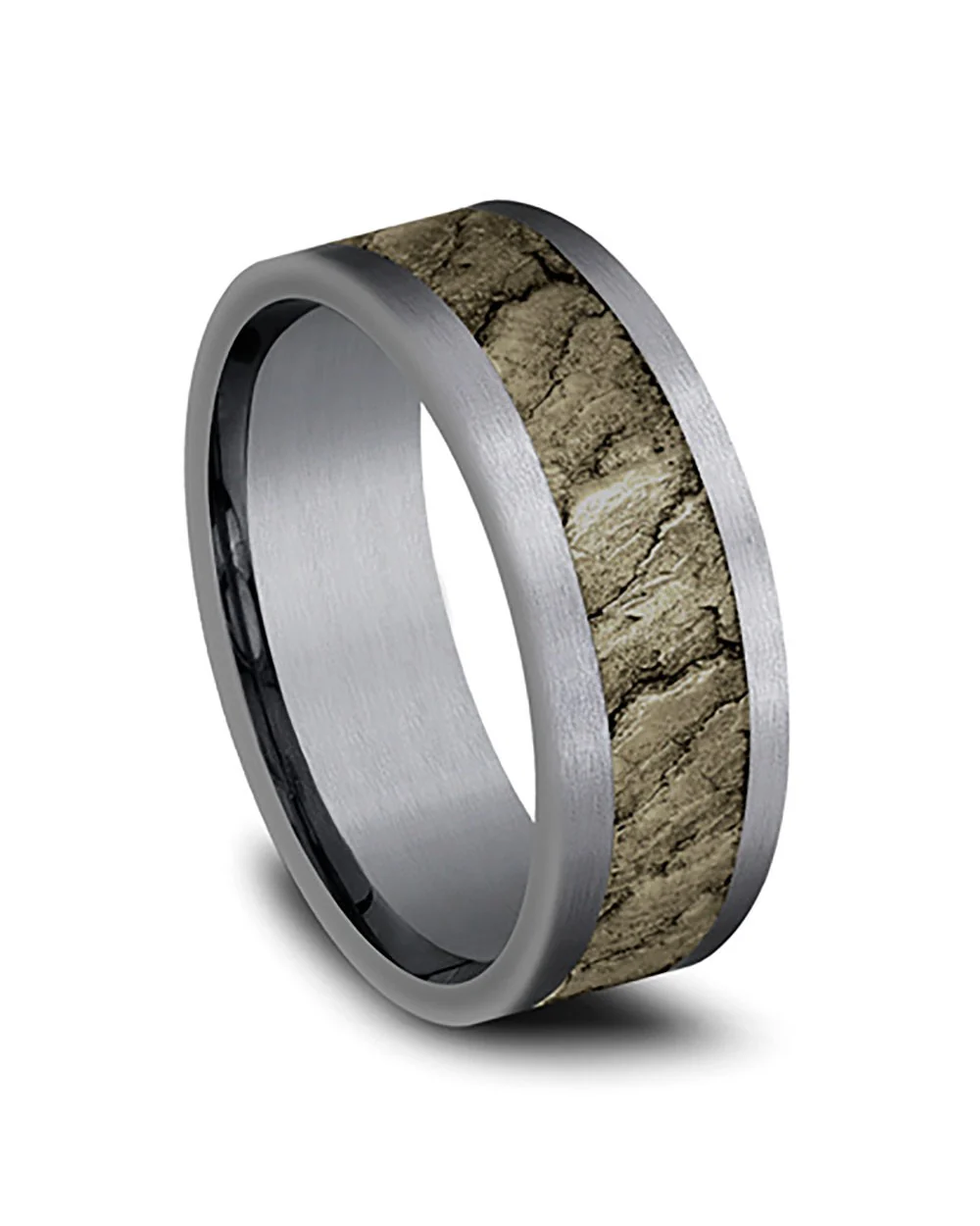 Gentlemen's Lava Rock Textured Comfort Fit Band in Grey Tantalum and Bronze - Image 2