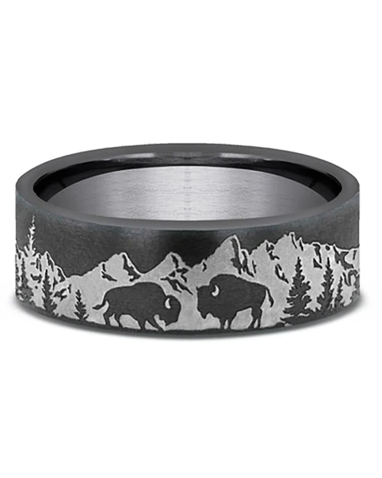 Gentlemen's Mountain Scenic Design Comfort Fit Band in Darkened Tantalum - Image 2