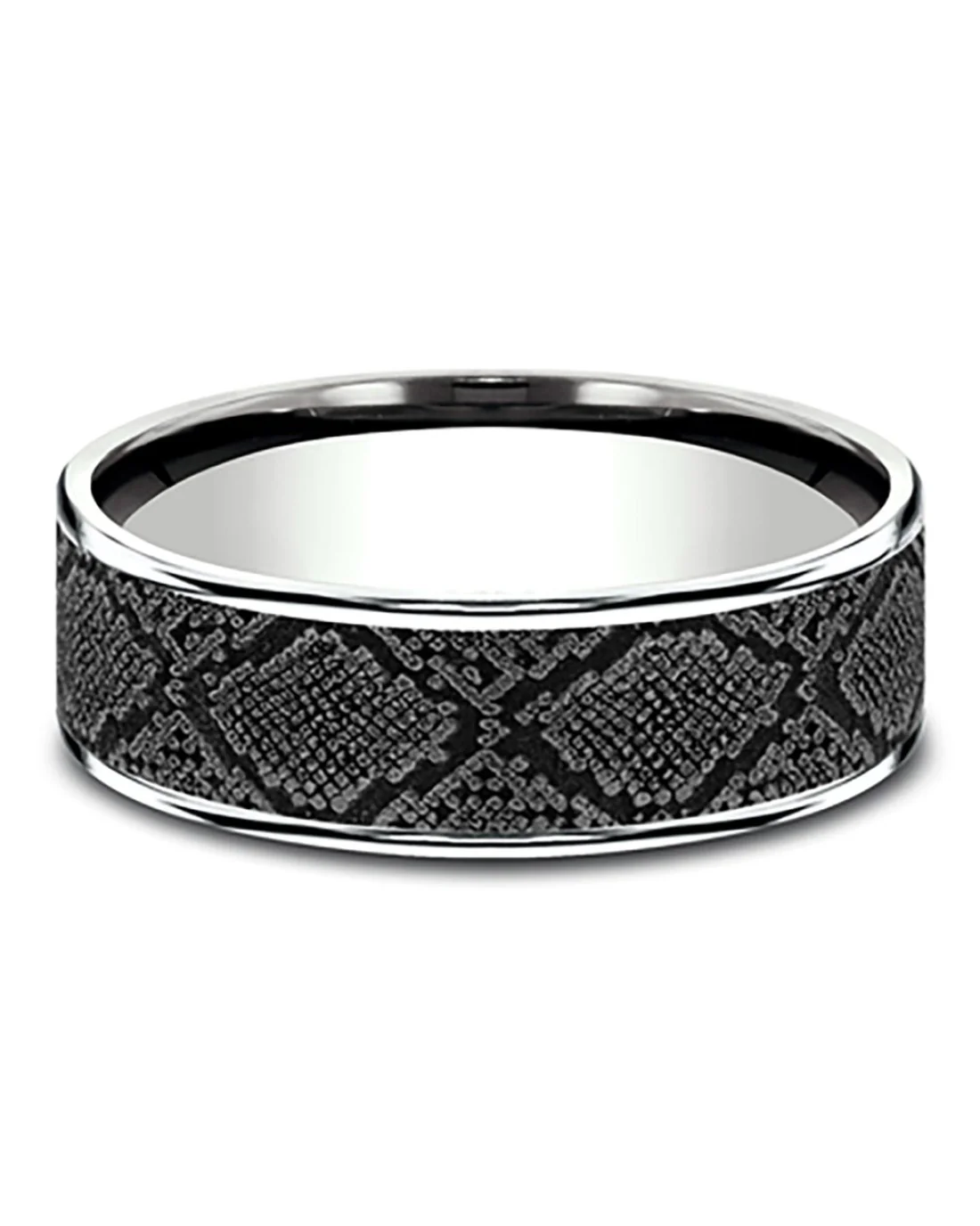 Gentlemen's Snakeskin Pattern Comfort Fit Band in White Gold and Tantalum - Image 2