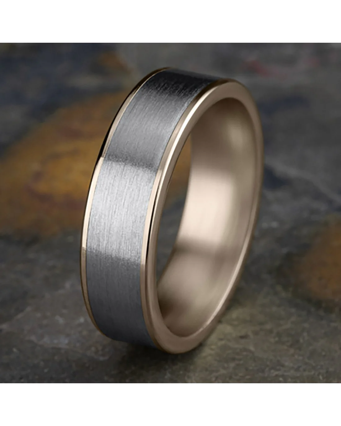 Gentlemen's Thin Edge Comfort Fit Band in Yellow Gold and Grey Tantalum - Image 4