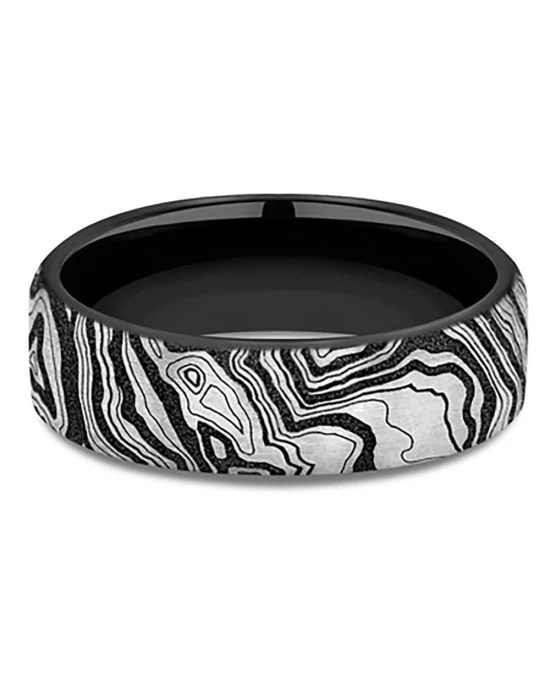 Gentlemen's Topography Pattern Comfort Fit Band in Titanium - Image 2