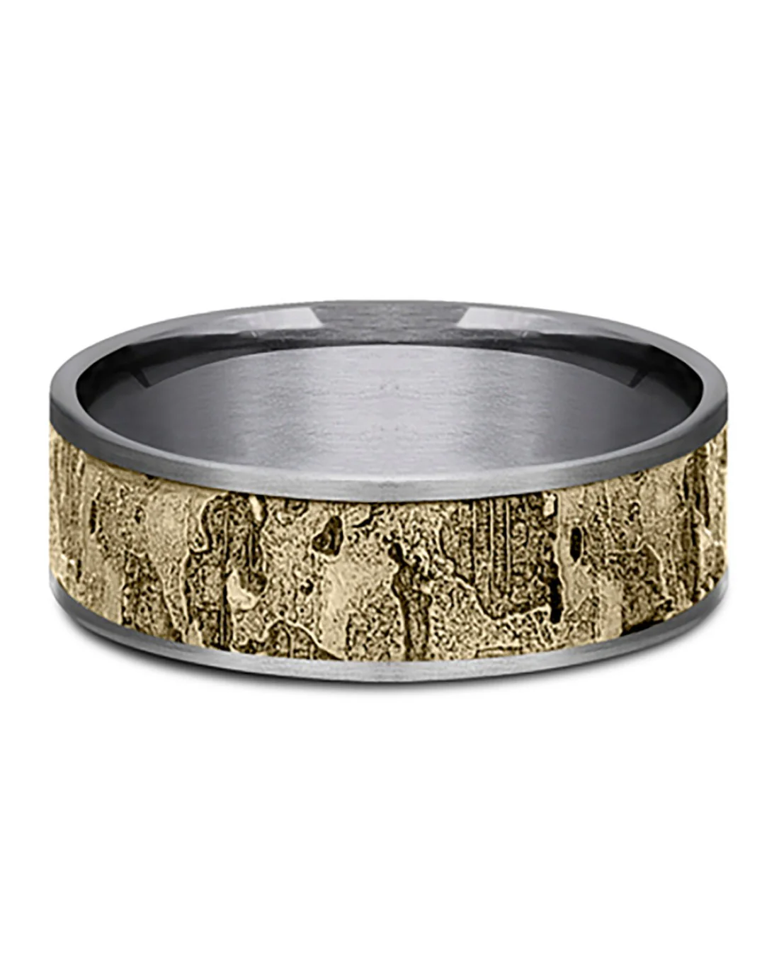 Gentlemen's Wall Fracture Thin Edge Comfort Fit Band in Rose Gold and Grey Tantalum - Image 2