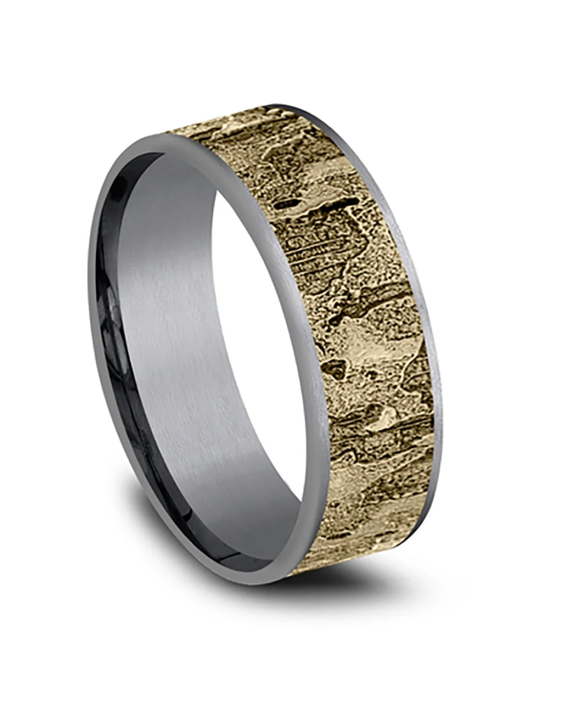 Gentlemen's Wall Fracture Thin Edge Comfort Fit Band in Rose Gold and Grey Tantalum - Image 3