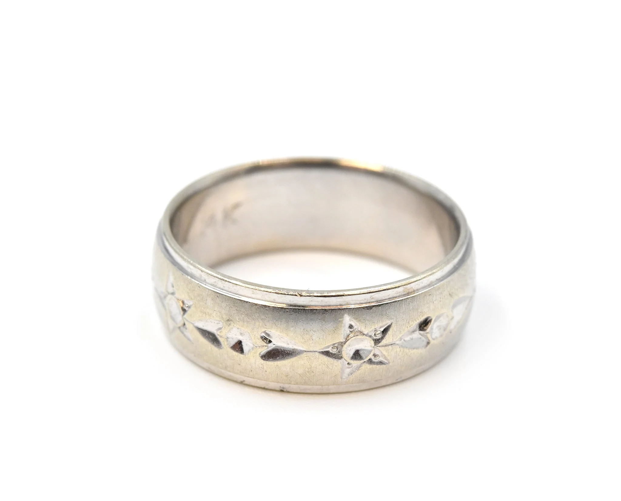 Gents Star-Heart Wedding Band 7.00mm 14k White Gold - Image 2