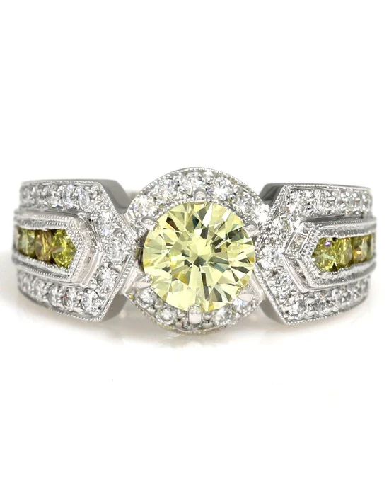GIA Certified 1.02 Fancy Yellow Round Brilliant Cut Diamond Solitaire Ring in 14KW - Image 2
