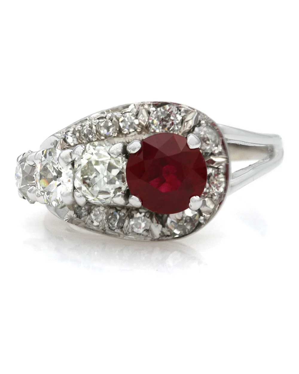 GIA Certified Burmese Ruby and Euro Diamond Vintage Ring in 14KW - Image 2