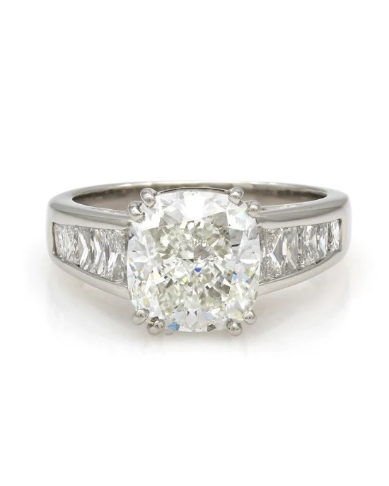 GIA Certified Cushion Cut Diamond & Tycoon Cut Baguette Engagement Ring in Platinum - Image 2