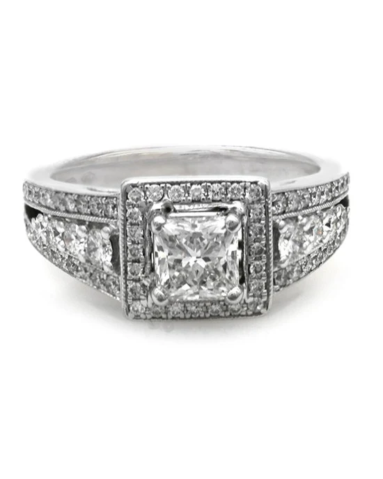 GIA Certified Diamond Pave Halo Ring in White Gold - Image 2