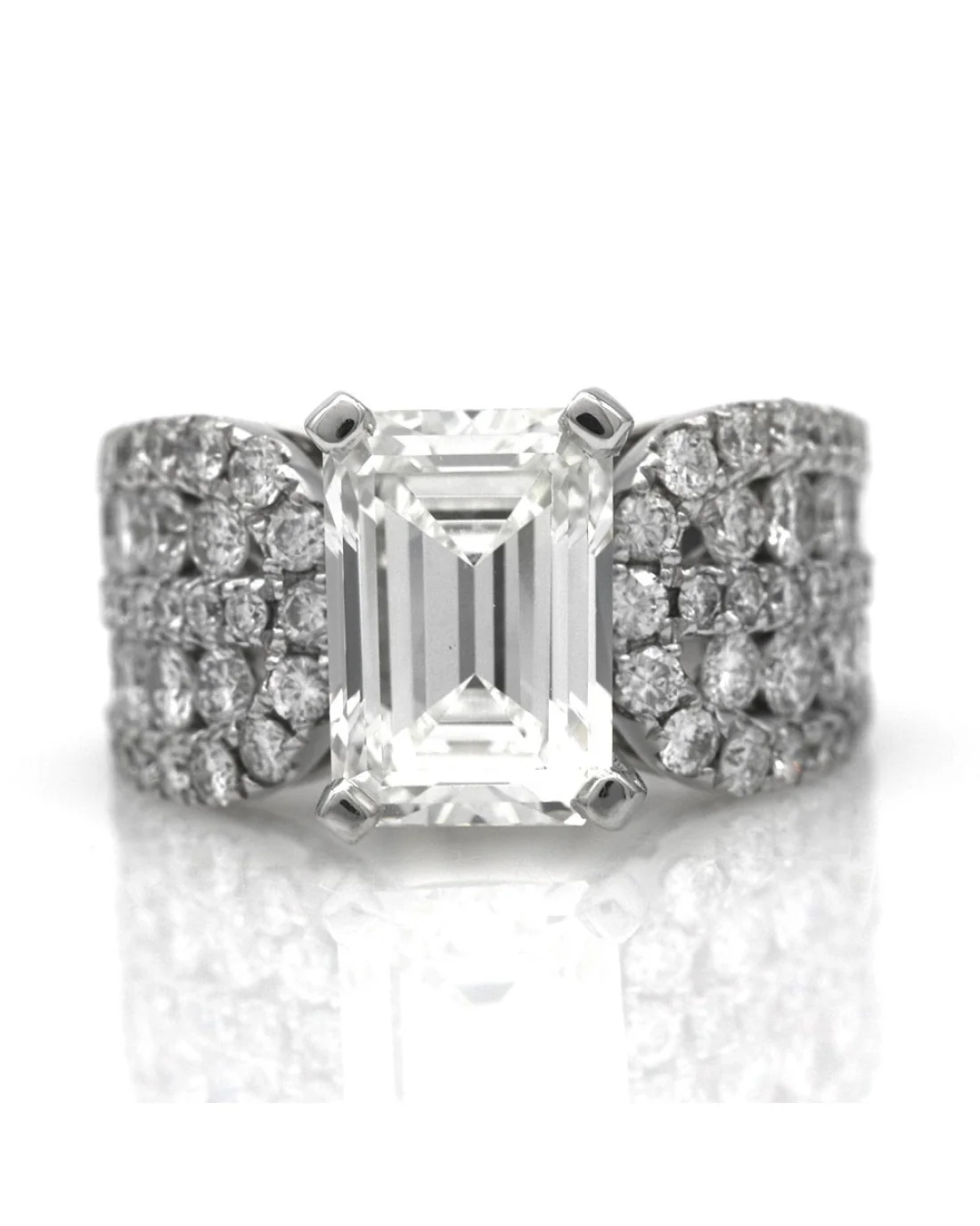 GIA Certified Emerald Cut Diamond Multi-row Solitaire Ring in 18KW - Image 2