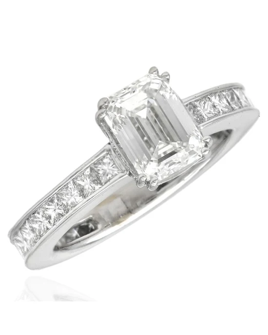 GIA Certified Emerald Cut Diamond Solitaire Ring in 18KW