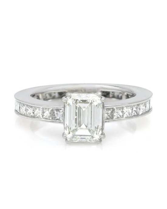 GIA Certified Emerald Cut Diamond Solitaire Ring in 18KW - Image 2