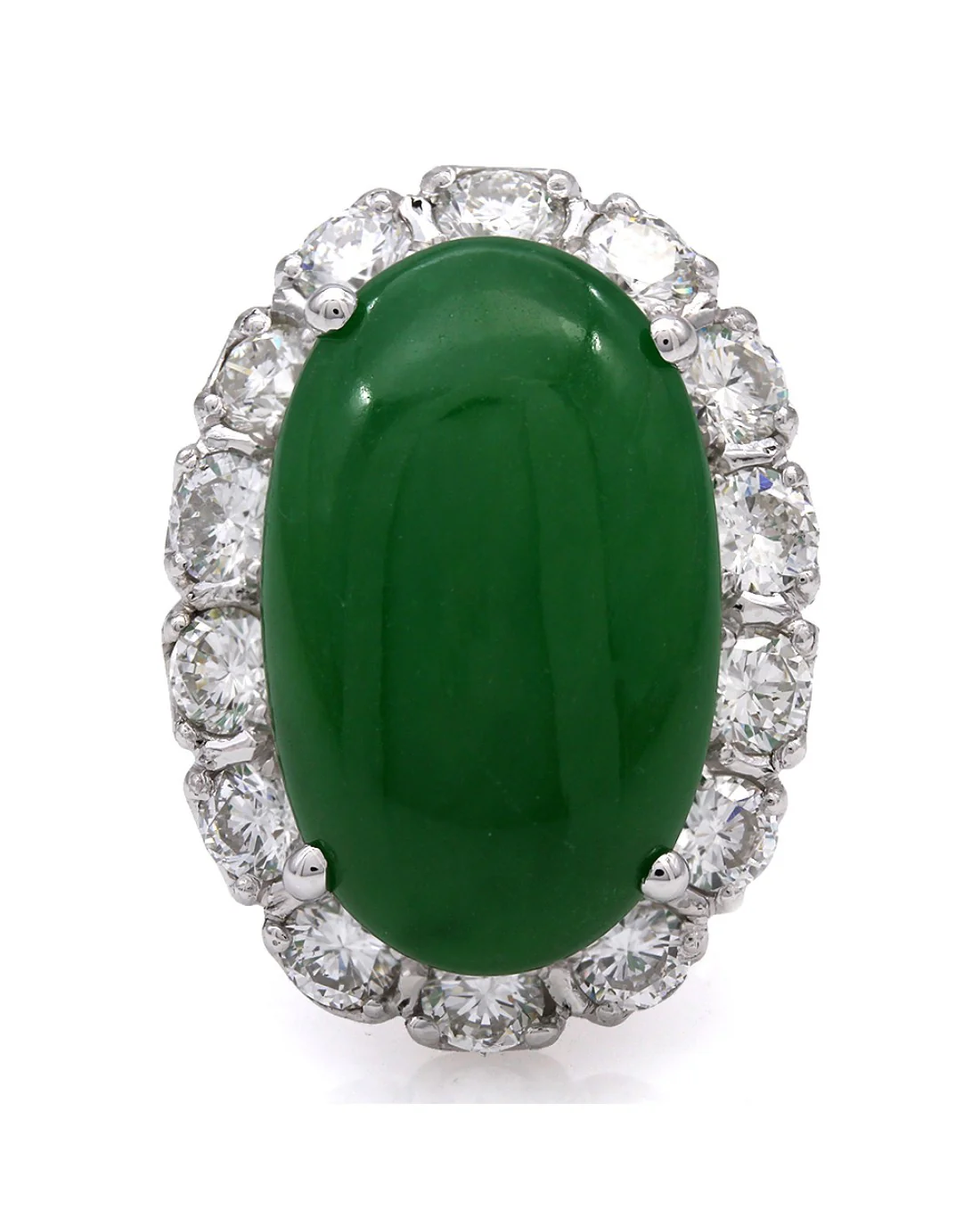 GIA Certified Jadeite and Diamond Halo Ring in Platinum - Image 2