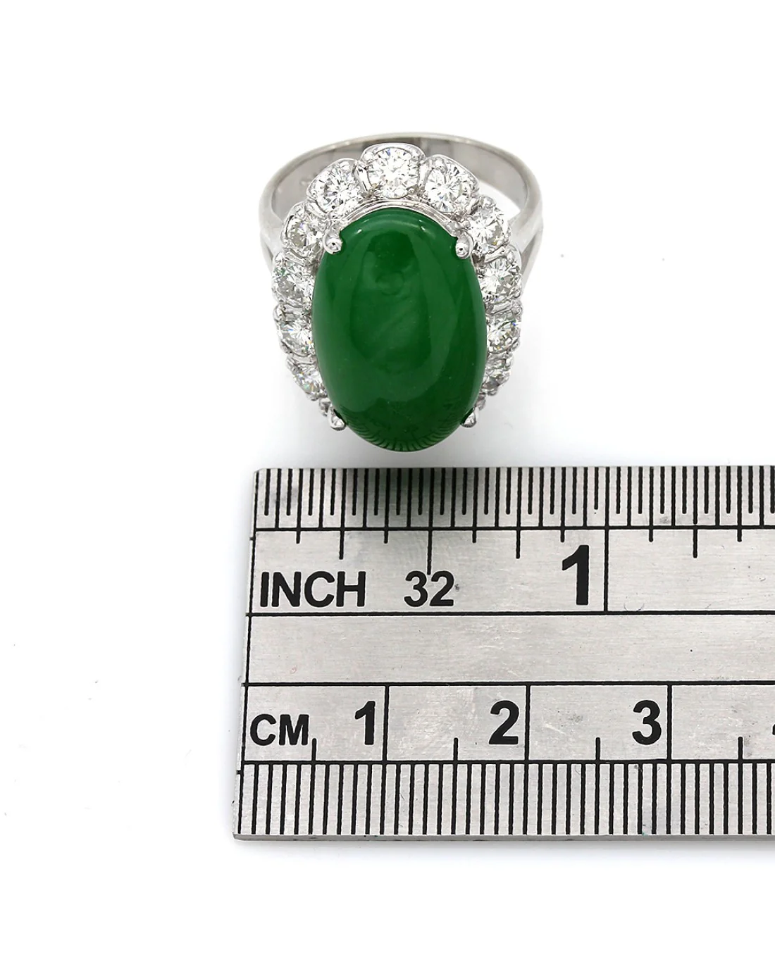 GIA Certified Jadeite and Diamond Halo Ring in Platinum - Image 3