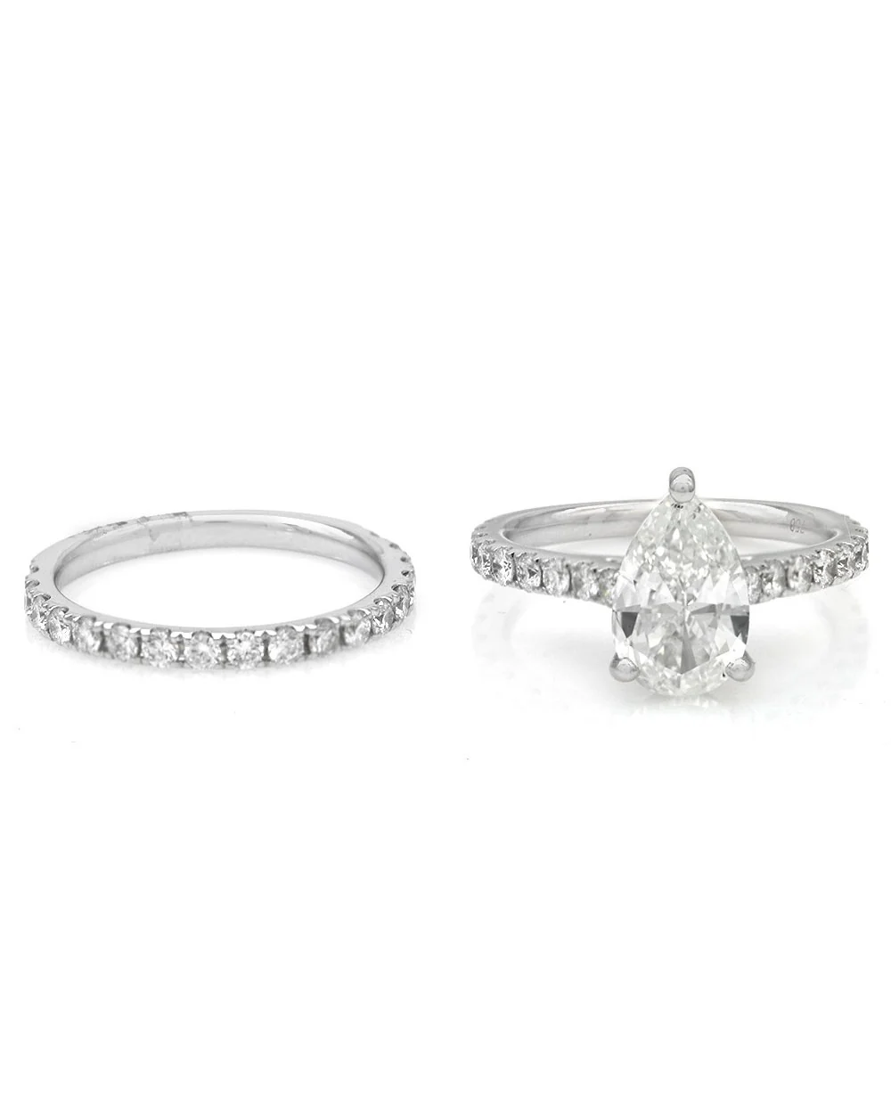 18K White Gold Pear Diamond Solitaire Engagement Ring Set - Image 2