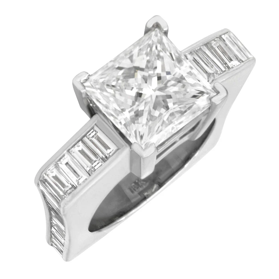 18K White Gold GIA Certified Princess Cut Diamond Solitaire Ring