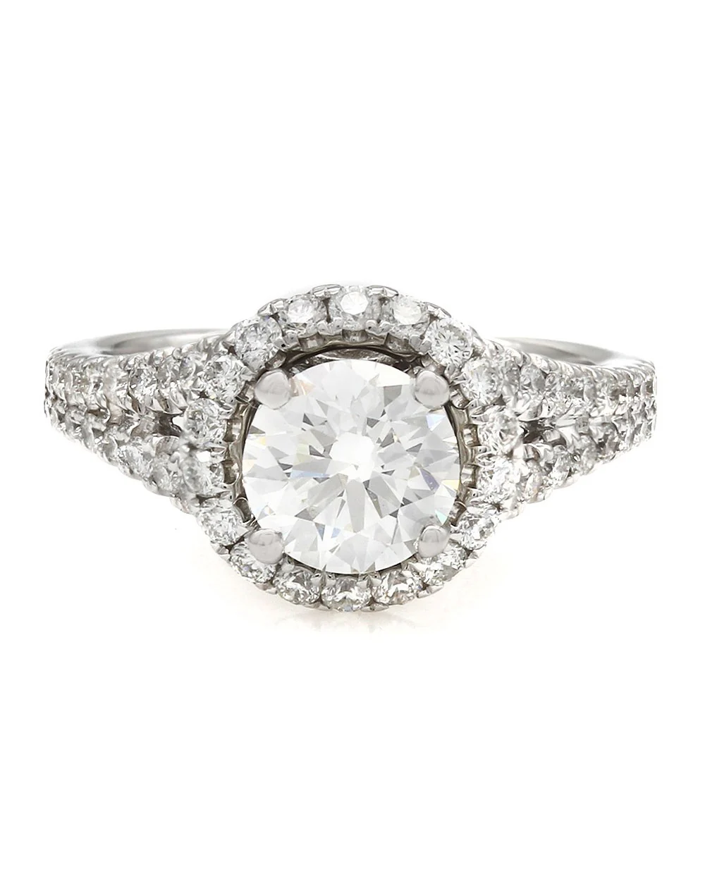 GIA Certified Round Brilliant Cut Diamond Halo Solitaire Ring in 14KW - Image 2