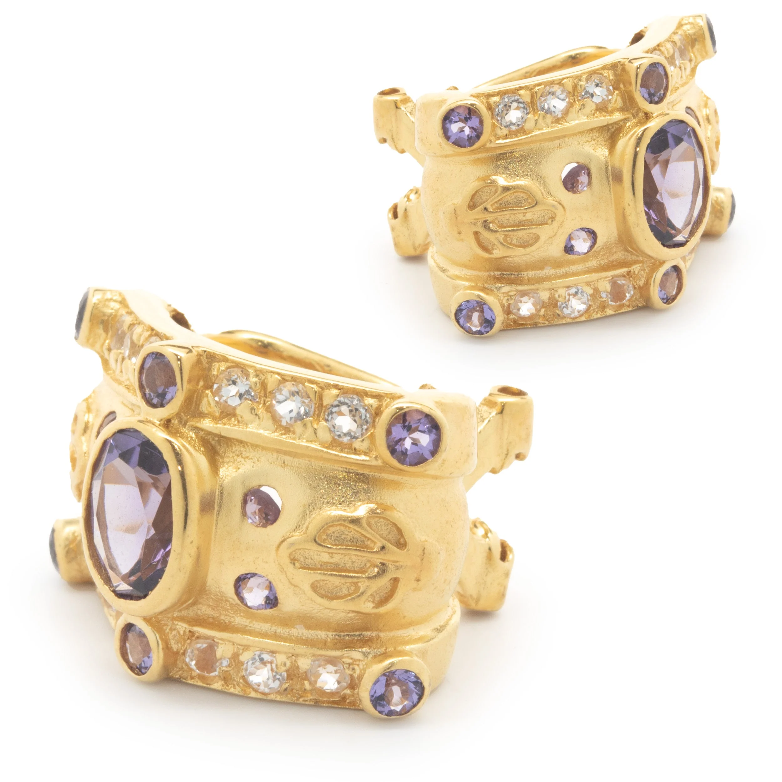 Gold Plated Sterling Silver Amethyst and White Topaz Earrings - Image 2