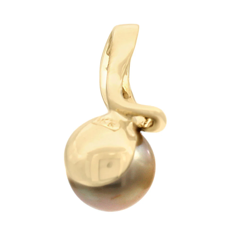 Golden South Sea Pearl and Diamond Swirl Pendant in Yellow Gold - Image 2