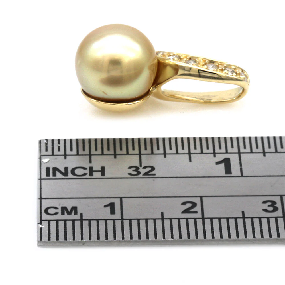 Golden South Sea Pearl and Diamond Swirl Pendant in Yellow Gold - Image 3