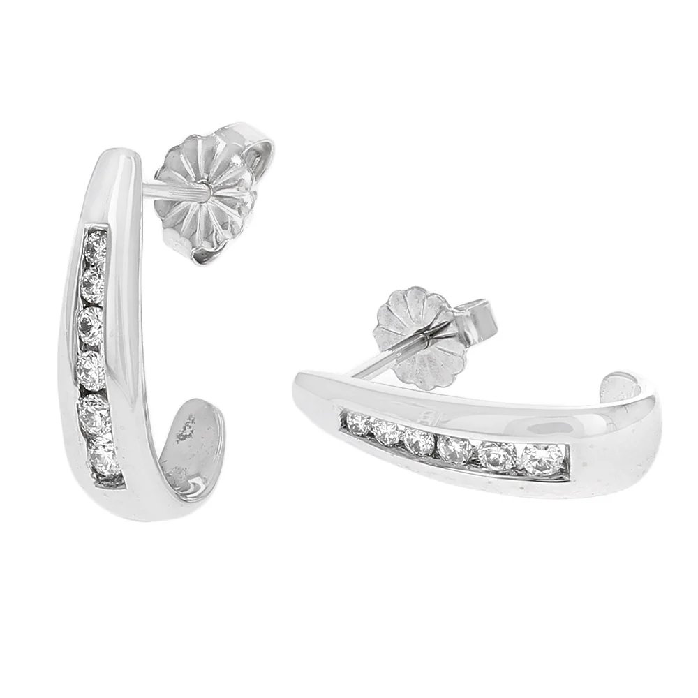 Graduated Diamond Tapered J Earrings in White Gold - Image 2