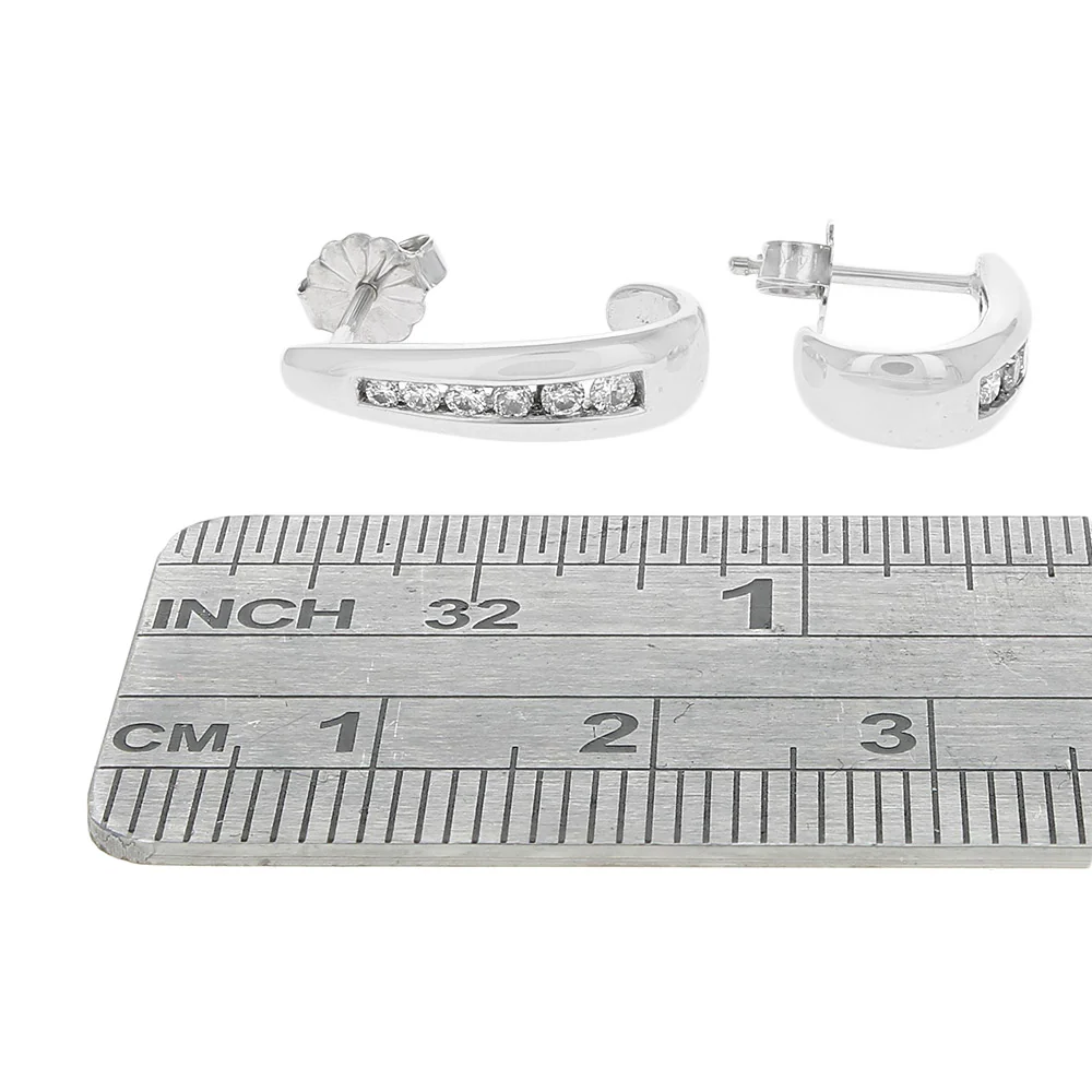 Graduated Diamond Tapered J Earrings in White Gold - Image 3