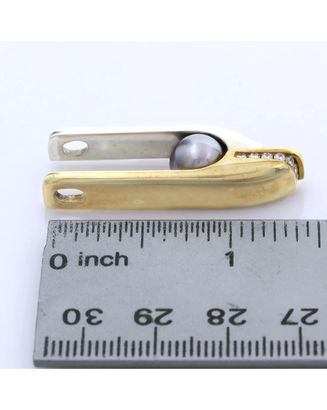 Gray Pearl and Diamond Modernist Drop Pendant - Image 3
