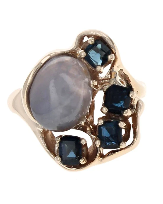 Gray Star Sapphire and Blue Sapphire Ring - Image 2