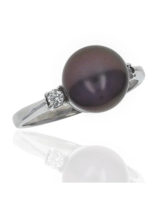 Gray Tahitian Pearl and Diamond Accent Ring