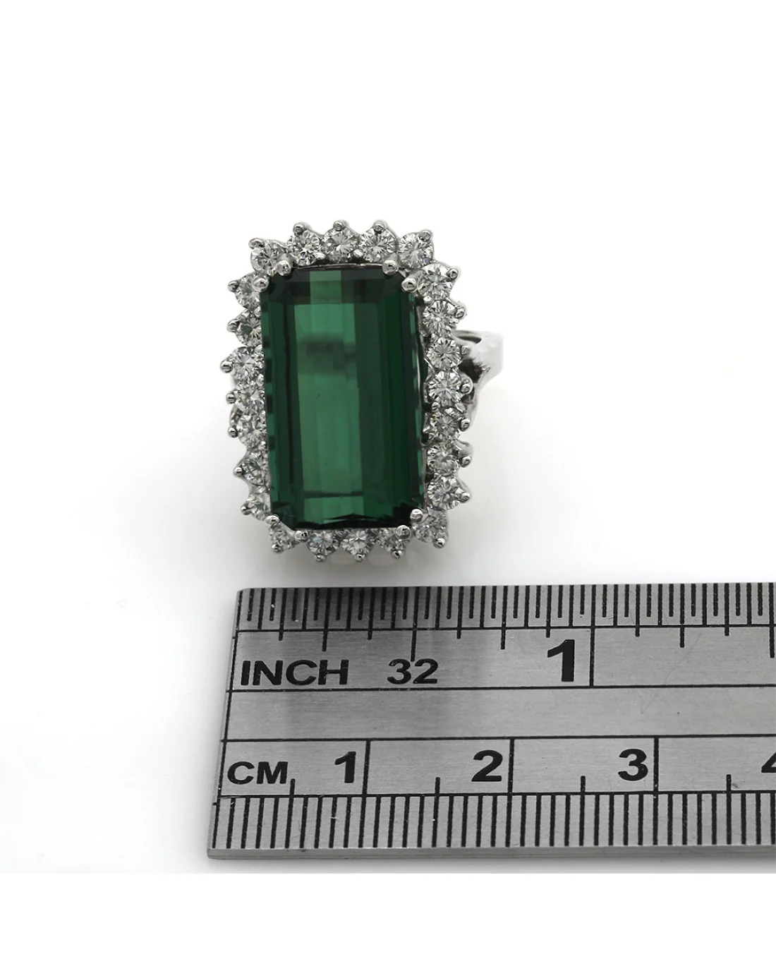 Green Tourmaline and Diamond Halo Ring - Image 3