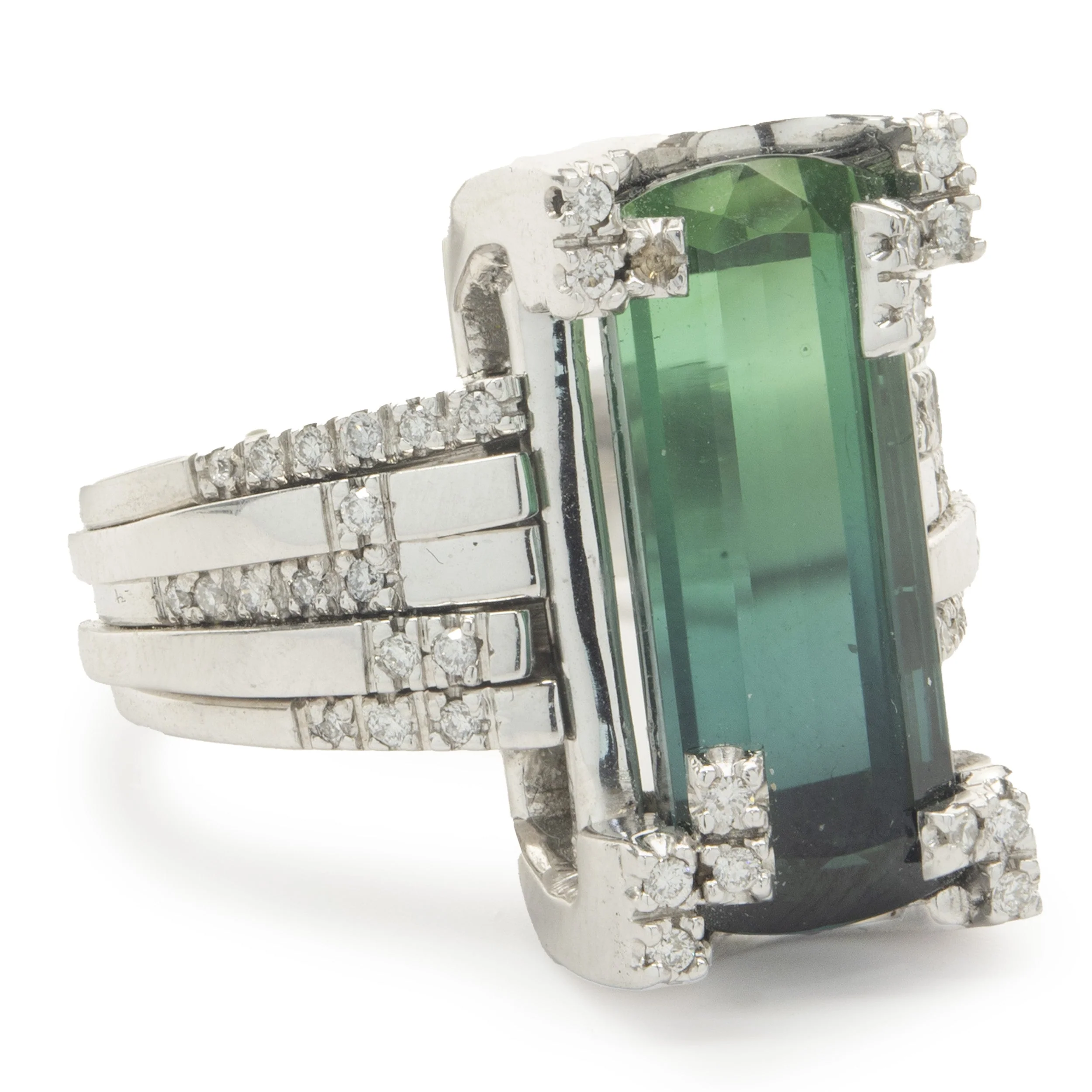 Green Tourmaline and Diamond Cocktail Ring - Image 2