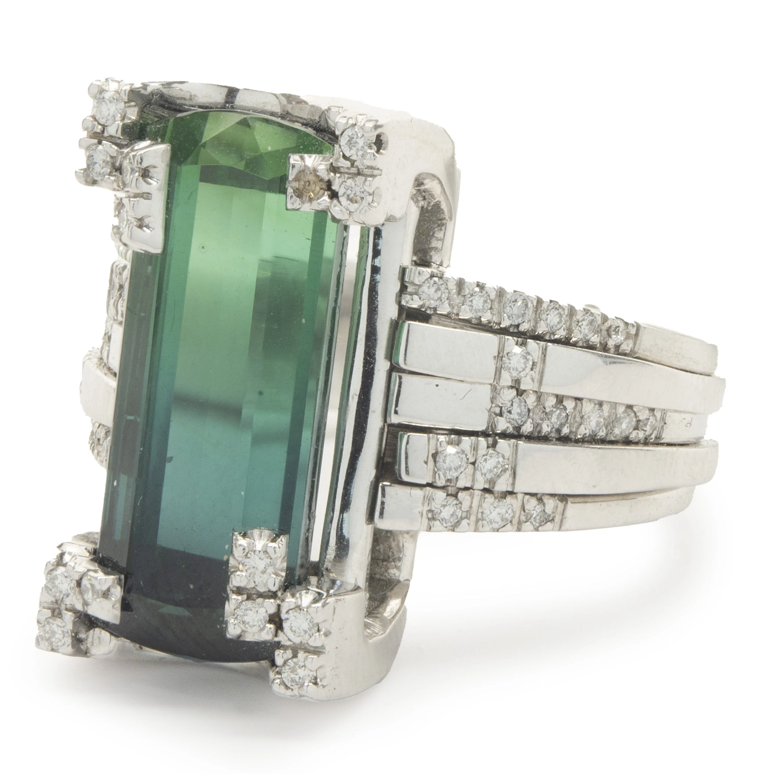 Green Tourmaline and Diamond Cocktail Ring - Image 4