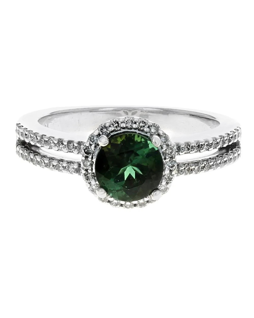 Green Tourmaline and Diamond Halo Ring - Image 2