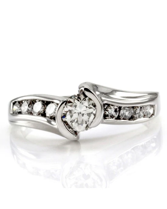 Half Bezel Round Brilliant Diamond Channel Set Diamond Bypass Ring - Image 2