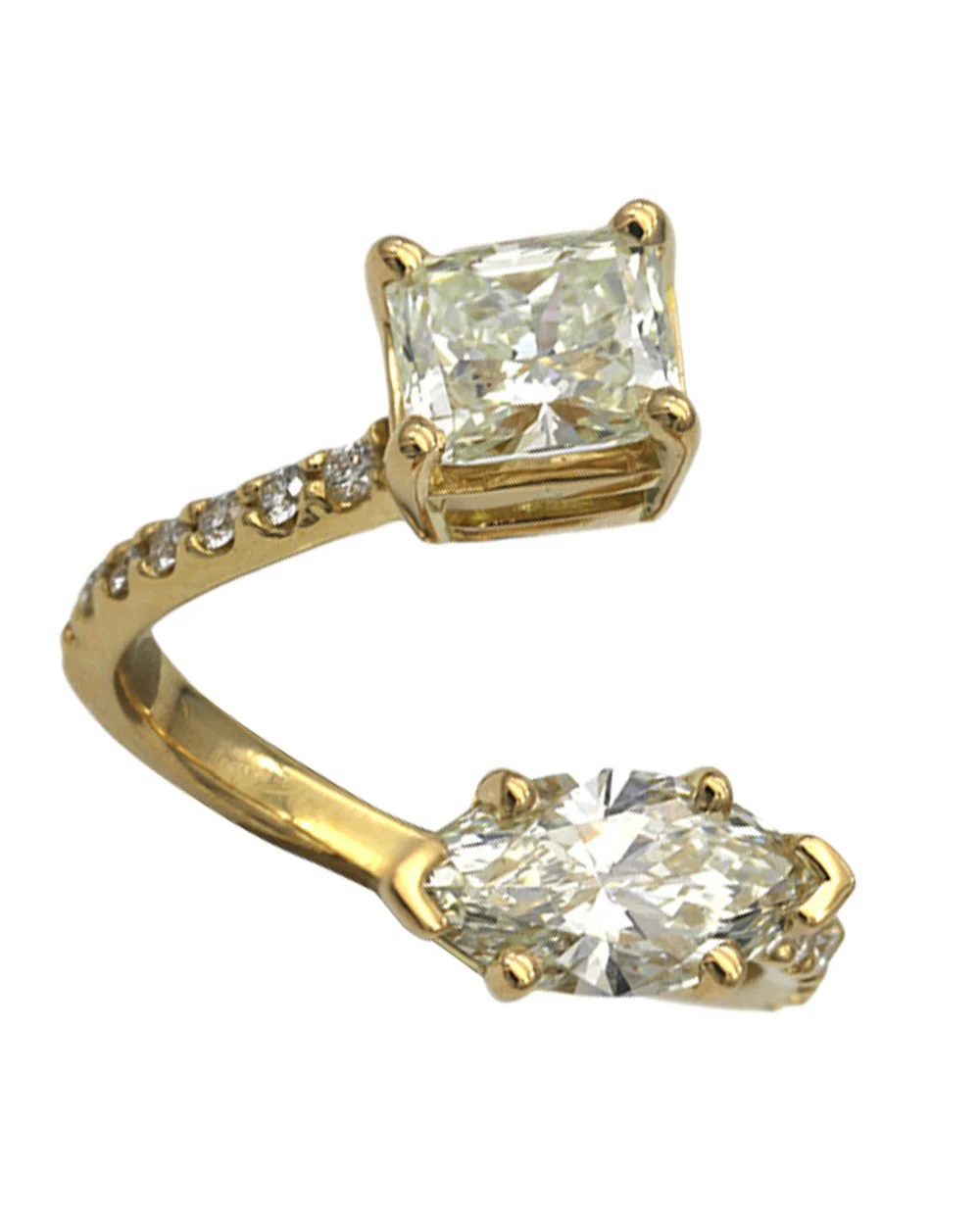 Handmade GIA Certified Radiant & Marquise Diamond Bypass Ring in 18YG - Image 2