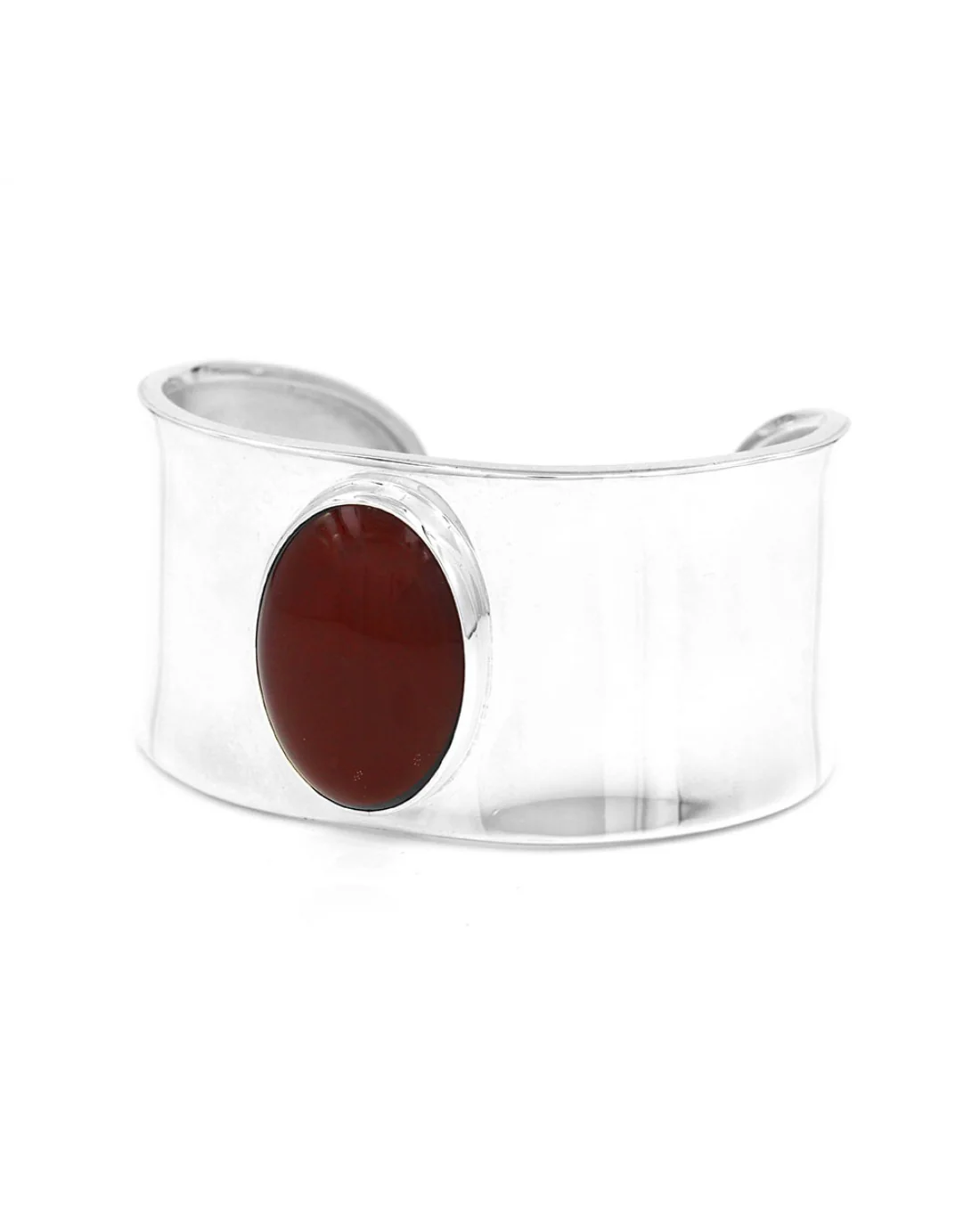 Handmade Mexican Solid 925 Sterling Silver Carnelian Cuff Bracelet