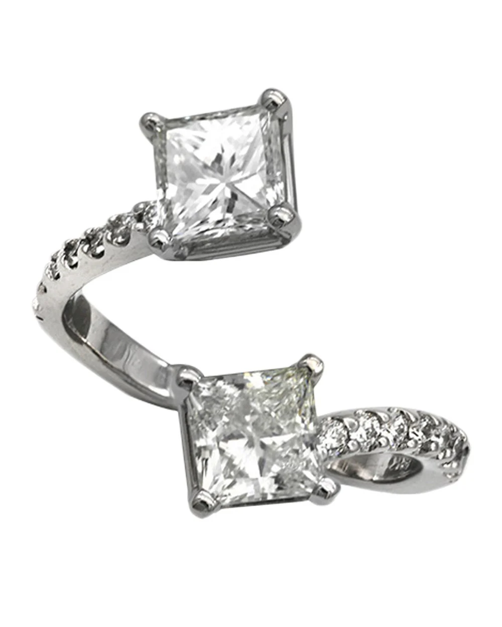 Handmade Princess Cut Diamond Bypass Ring in 18KW - Image 2