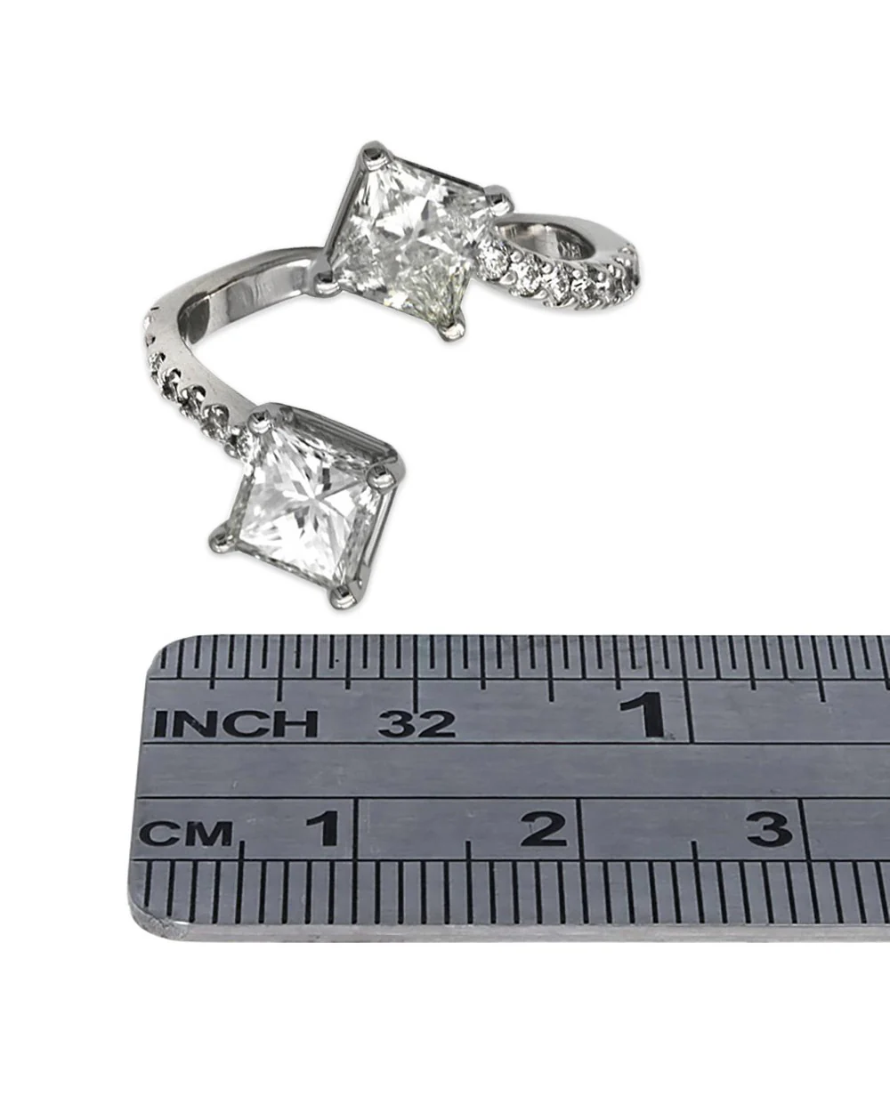 Handmade Princess Cut Diamond Bypass Ring in 18KW - Image 3