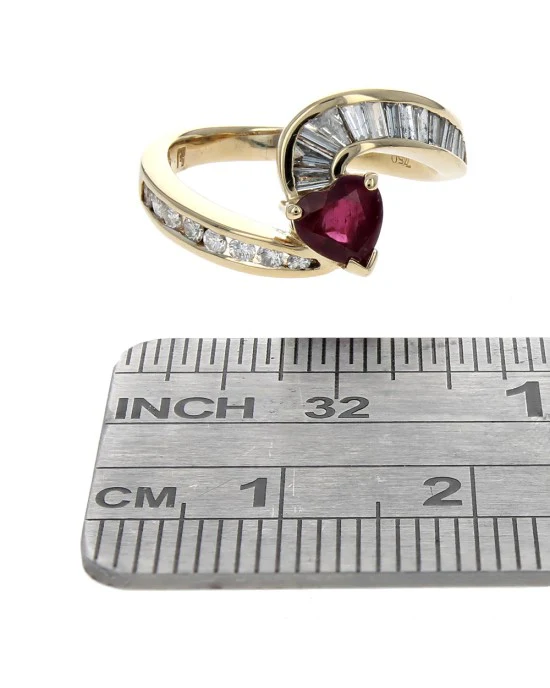 Heart Shaped Ruby and Diamond Swirl Ring - Image 3