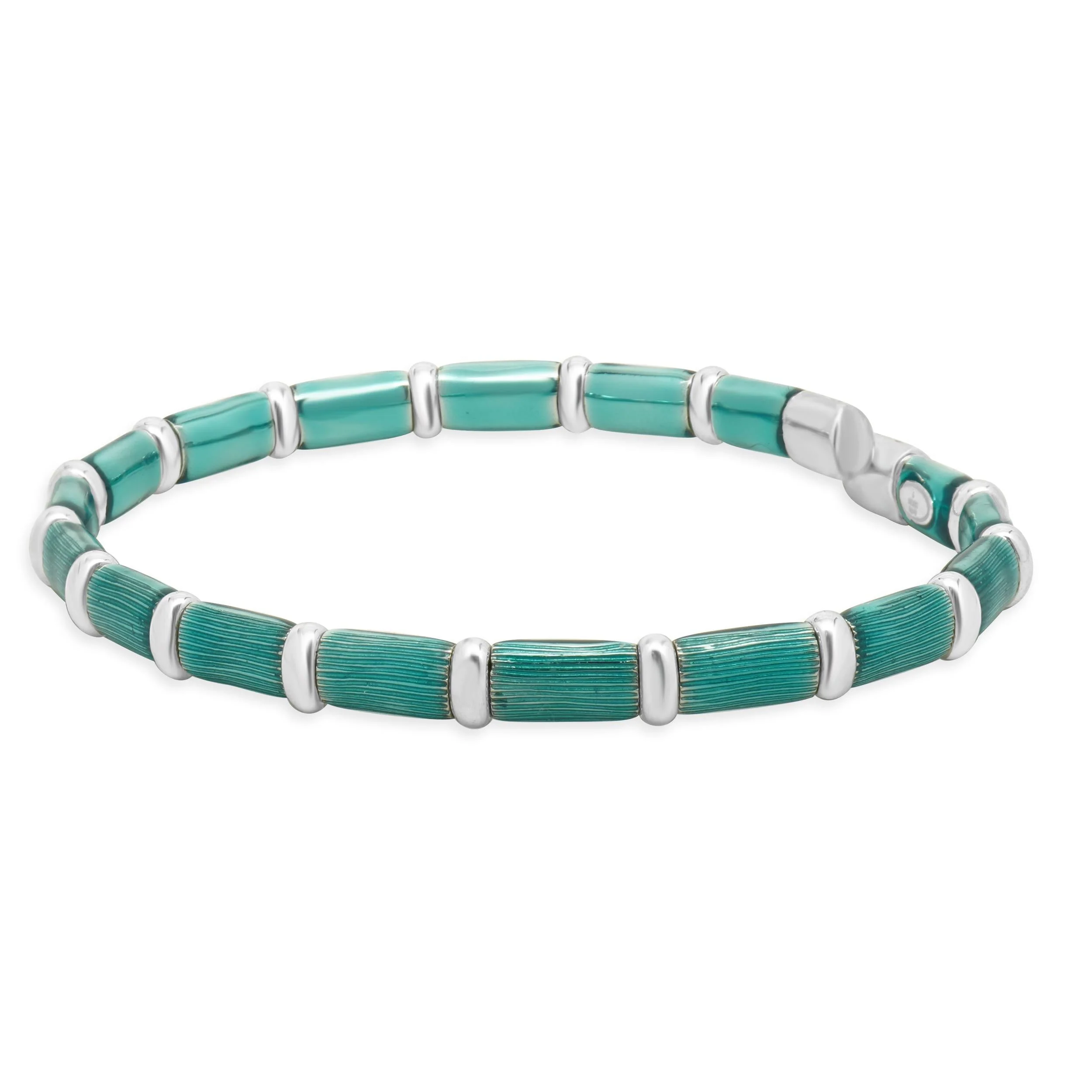 Henderson Legacy 18 Karat White Gold, Sterling Silver and Teal Enamel Bangle Bracelet