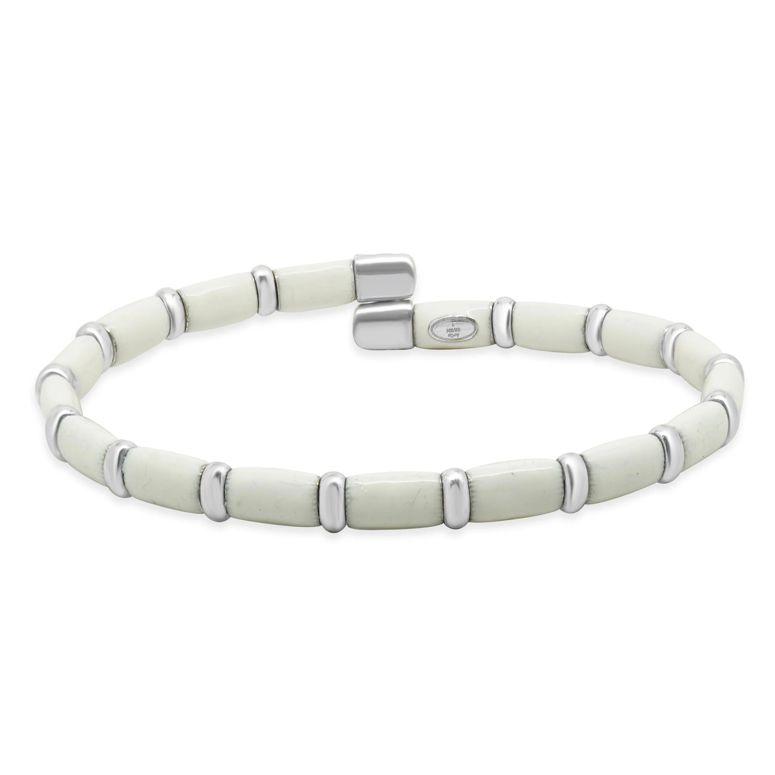Henderson Legacy 18 Karat White Gold, Sterling Silver and White Enamel Bangle Bracelet