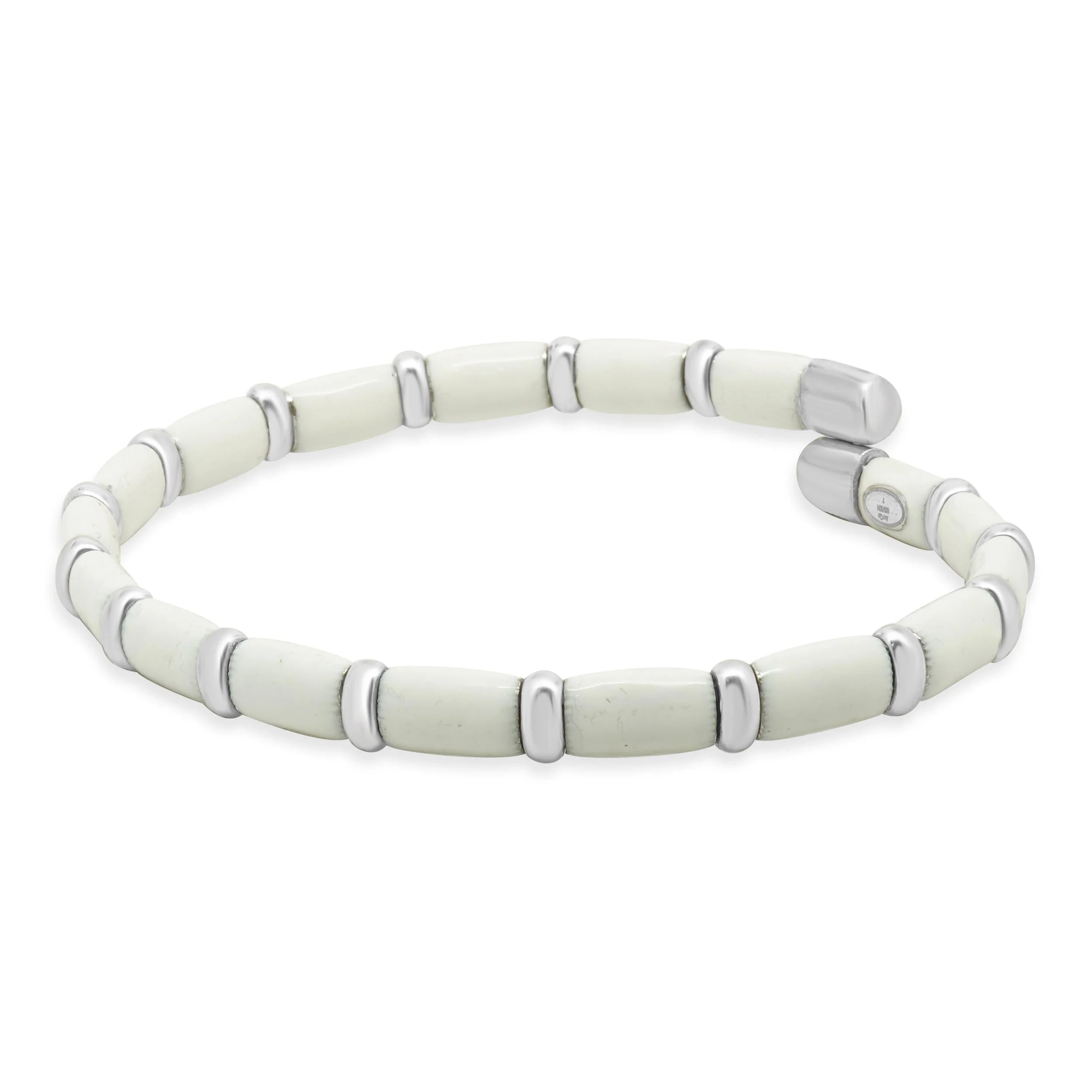 Henderson Legacy 18 Karat White Gold, Sterling Silver and White Enamel Bangle Bracelet - Image 2